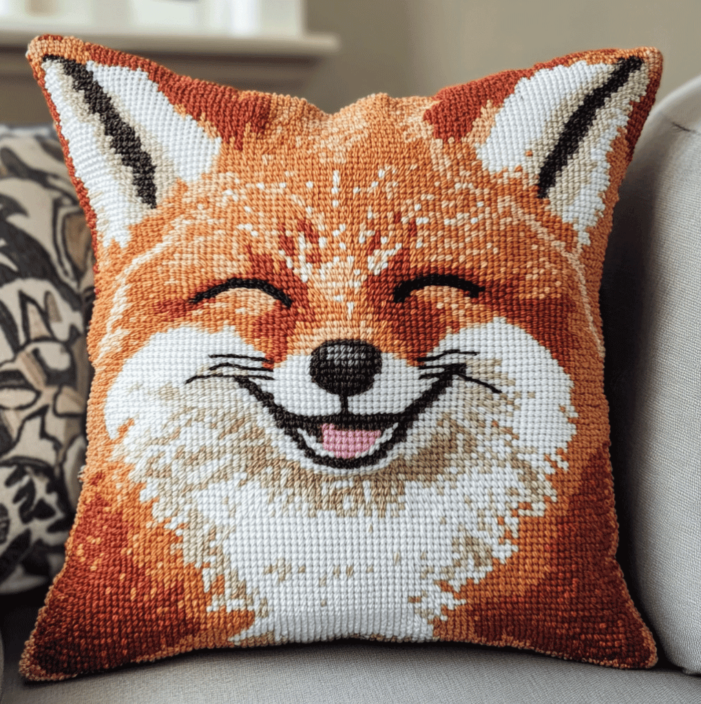 Cross Stitch Cushion Cover Smiling fox Embroidery Kit Stamped Cross Stitch Pillow Kits 18x18inch