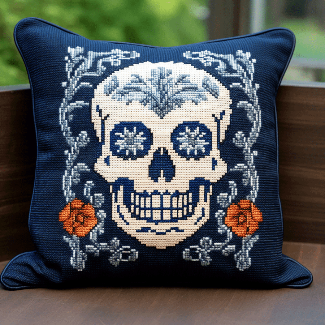 Cross Stitch Cushion Cover White bones Embroidery Pillow Cases Needlepoint Kits 18x18in