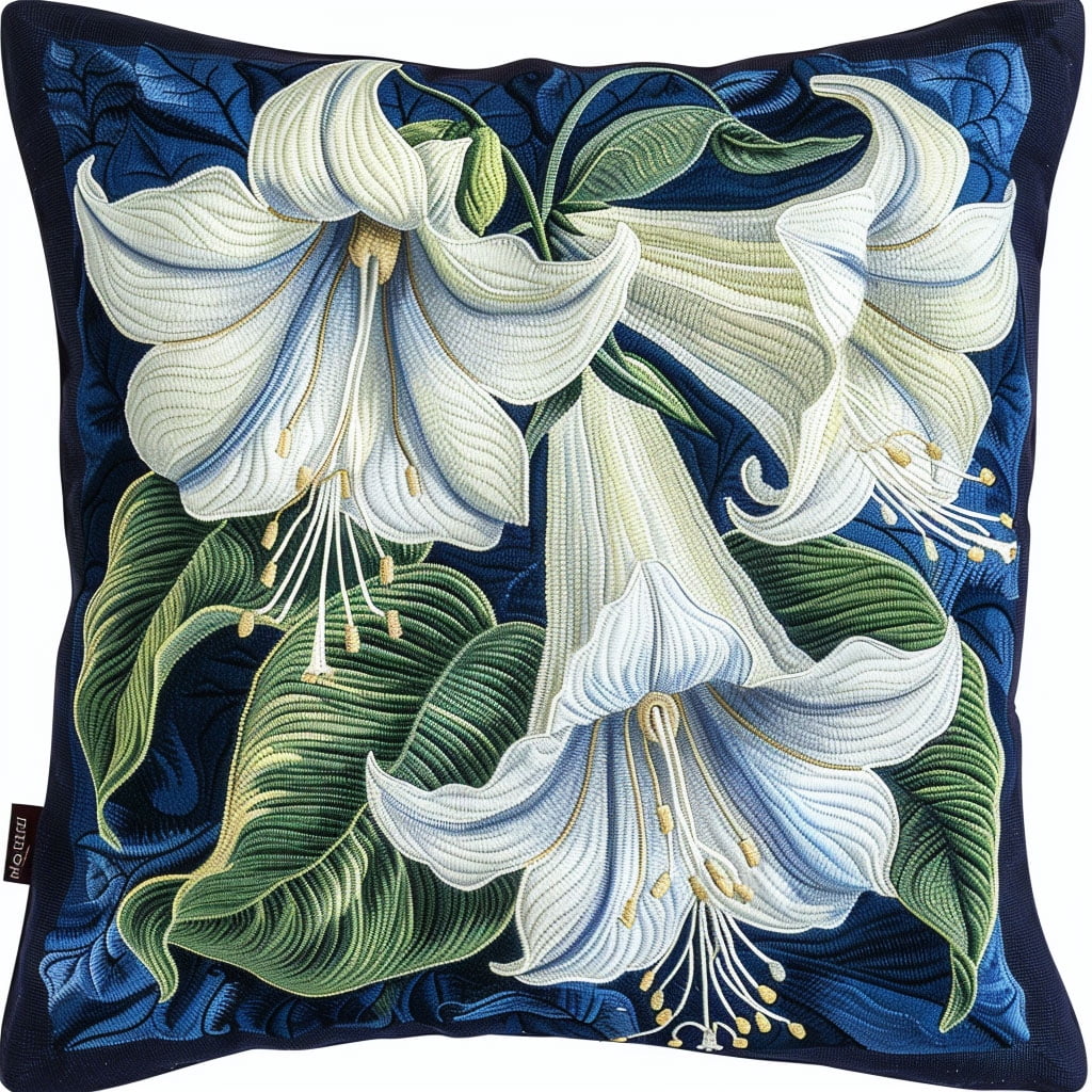 Cross Stitch Cushion Cover White flowers Embroidery Kit Pillow Cases Stitch Throw Pillow 18x18in