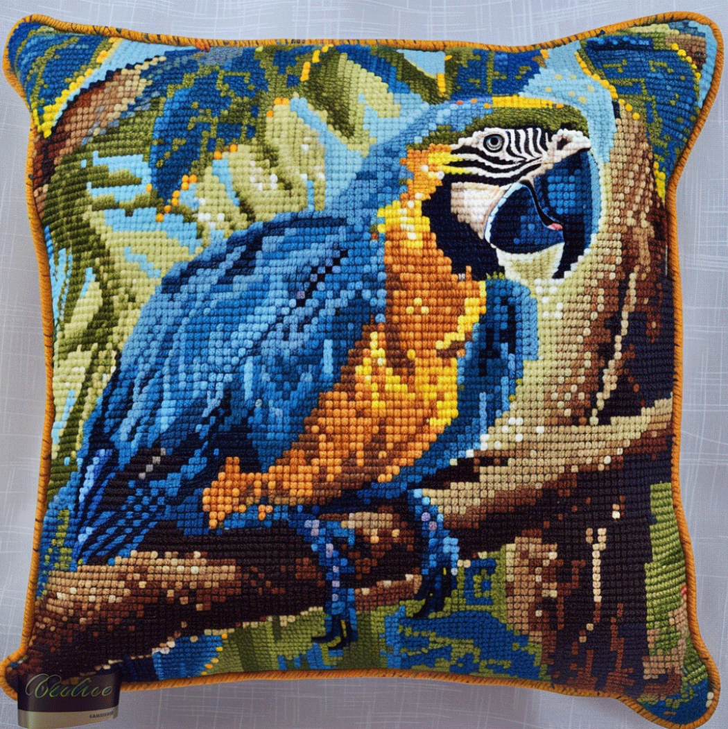 Cross Stitch Cushion Cover blue parrot Embroidery Kit Stamped Cross Stitch Pillow Kits 18x18inch