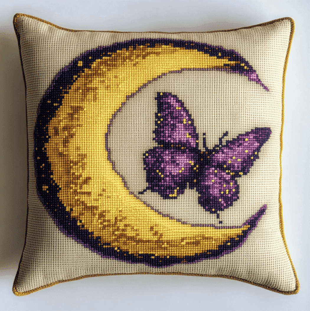 Cross Stitch Cushion Cover moon and butterfly Embroidery Pillow Cases Needlepoint Kits 18x18in