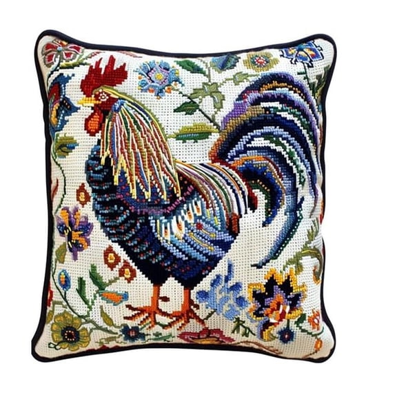 Cross Stitch Cushion Kit Rooster Tapestry Pillow kit DIY Cushion Embroidery Kit Needlepoint Handmade Needlework Cushion Kit Stitched Pillow Cover Kit for Adults Beginners