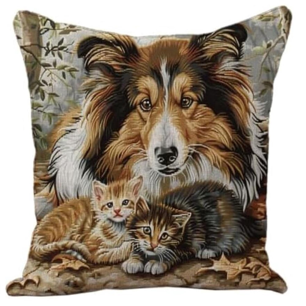 Cross Stitch Cushion Kits for Adults Collie Dog with ,Needlepoint Cushion Kit Cross Stitch Kits Cushion Throw Pillow for Creative Home Decor