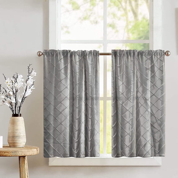 Cross-Stitch Diamond Pattern Pintuck Taffeta Café Tier Curtains Window Treatment Kitchen Home Décor