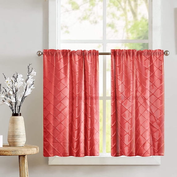 Cross-Stitch Diamond Pattern Pintuck Taffeta Café Tier Curtains Window Treatment Kitchen Home Décor