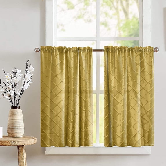 Cross-Stitch Diamond Pattern Pintuck Taffeta Café Tier Curtains Window Treatment Kitchen Home Décor