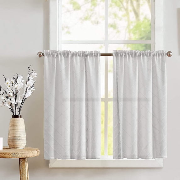 Cross-Stitch Diamond Pattern Pintuck Taffeta Café Tier Curtains Window Treatment Kitchen Home Décor