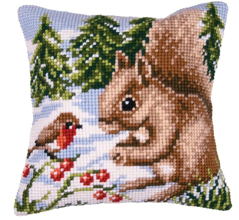 Cross Stitch Embroidery Kits Pillow Front for Self-Embroidery with Embroidery  and Embroidery Thread, 17 x 17 Inches Squirrel