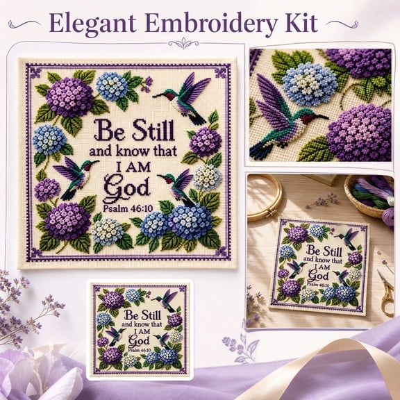 Cross Stitch Kit Beginner Cross Stitch Kits Christian Inspirational Wall Decor Hummingbird Hydrangea 8 X 8 Inch Religious Home Decor Gift for Adult Crafters