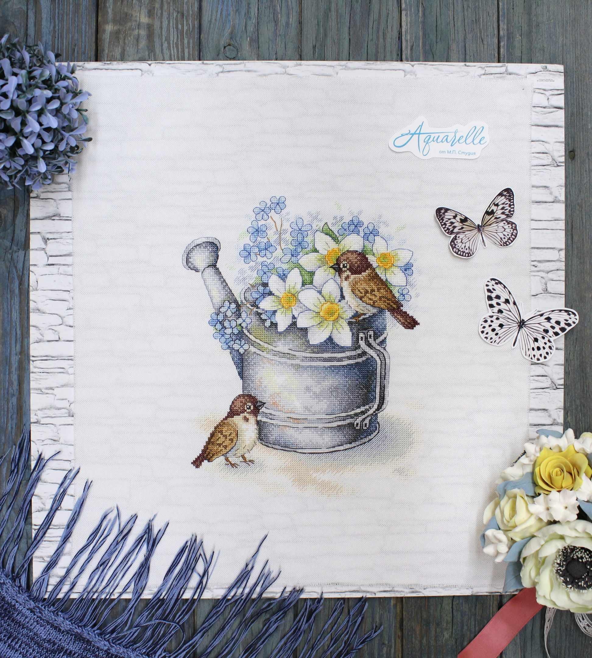 Cross-Stitch Kit Daffodil Lovers SA-026 Needlework MP Studia White Butterfly