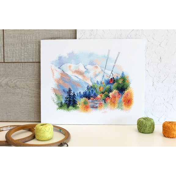 Counted Cross Stitch Kit on Zweigart Linda 27ct Canvas Dombay Mountains A-045/SA-045
