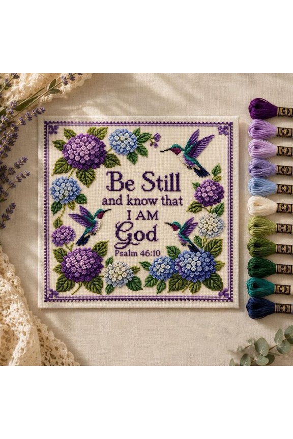 Cross Stitch Kit Hummingbird Hydrangea Stamped Christian for Adults 1Pcs Purple