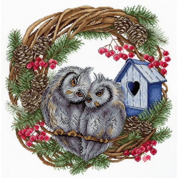 Cross-Stitch Kit Owl Devotion SNV-712 Needlework Birds Green By MP Studia Easy Gray