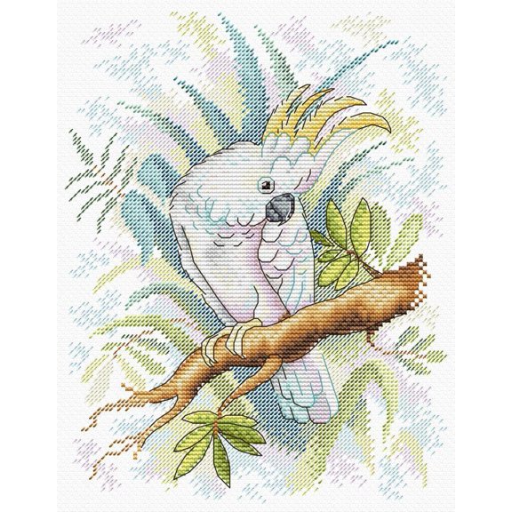 Cross-Stitch Kit Parrot From The Jungle SM-200 Needlework Bird Green By MP Studia White