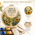 thumbnail image 1 of Cross Stitch Kit with Pre-Printed Fabric and Wooden Hoop, Complete Set, Sunflower Landscape and Bible Verse Design, for Adult Beginners, Diy Wall Hanging Craft Kit, 1 of 5