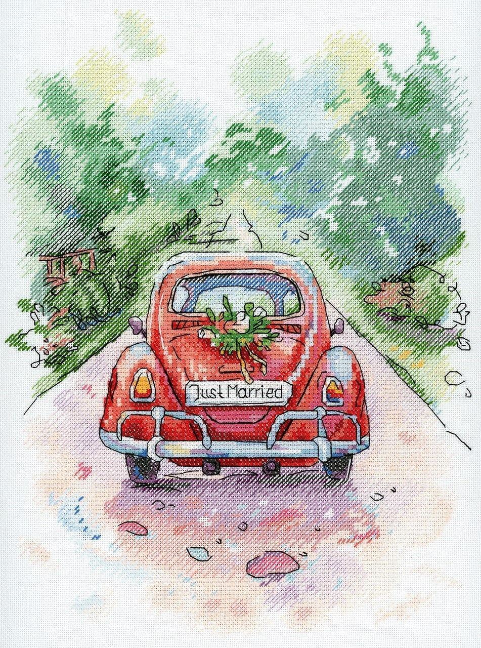 Cross-Stitch Kit Romantic Journey SA-004 Needlework Red Car MP Studia