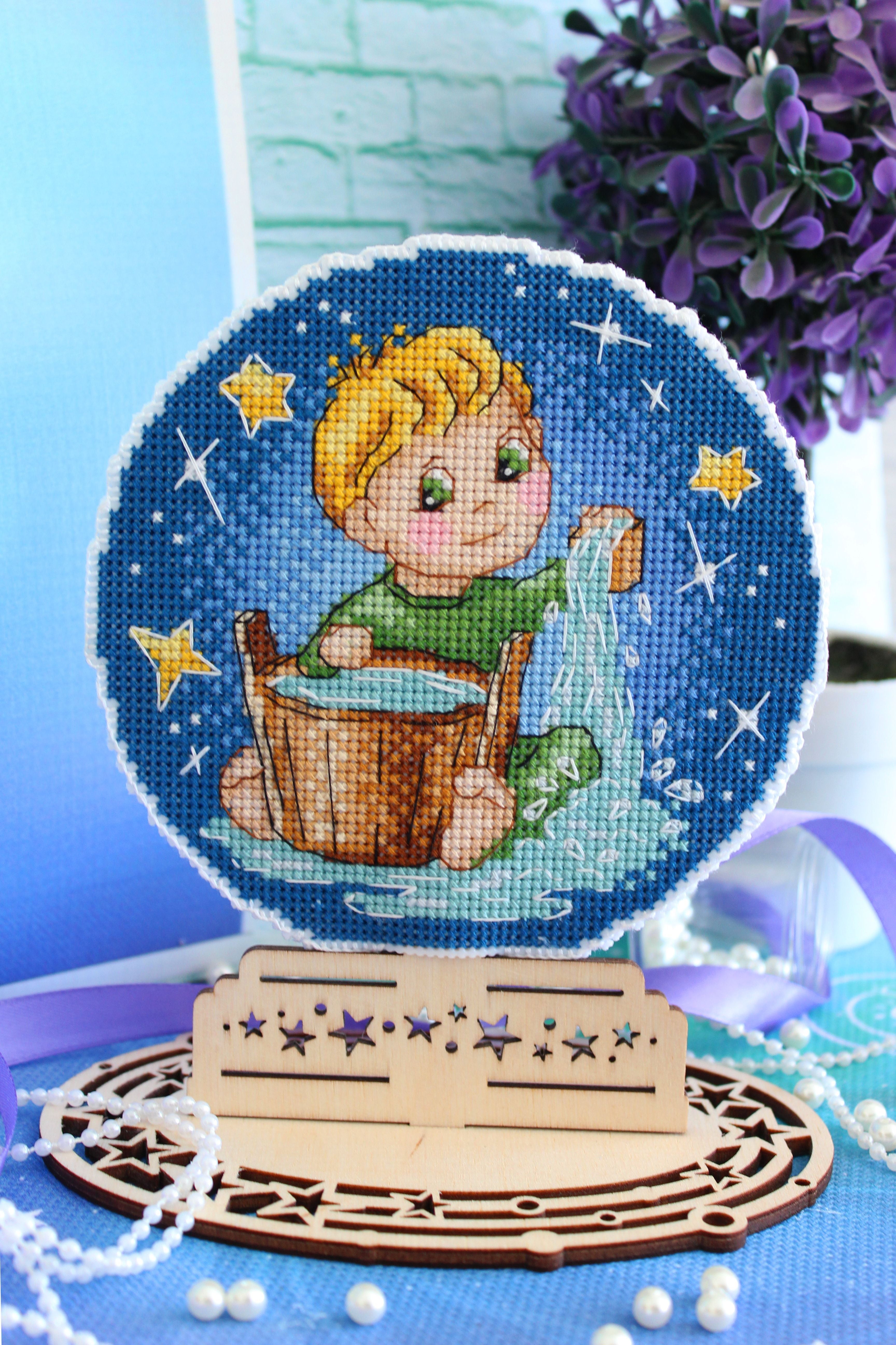 Cross Stitch Kit Zodiac Signs. Aquarius SR-700 Baby Blue Star