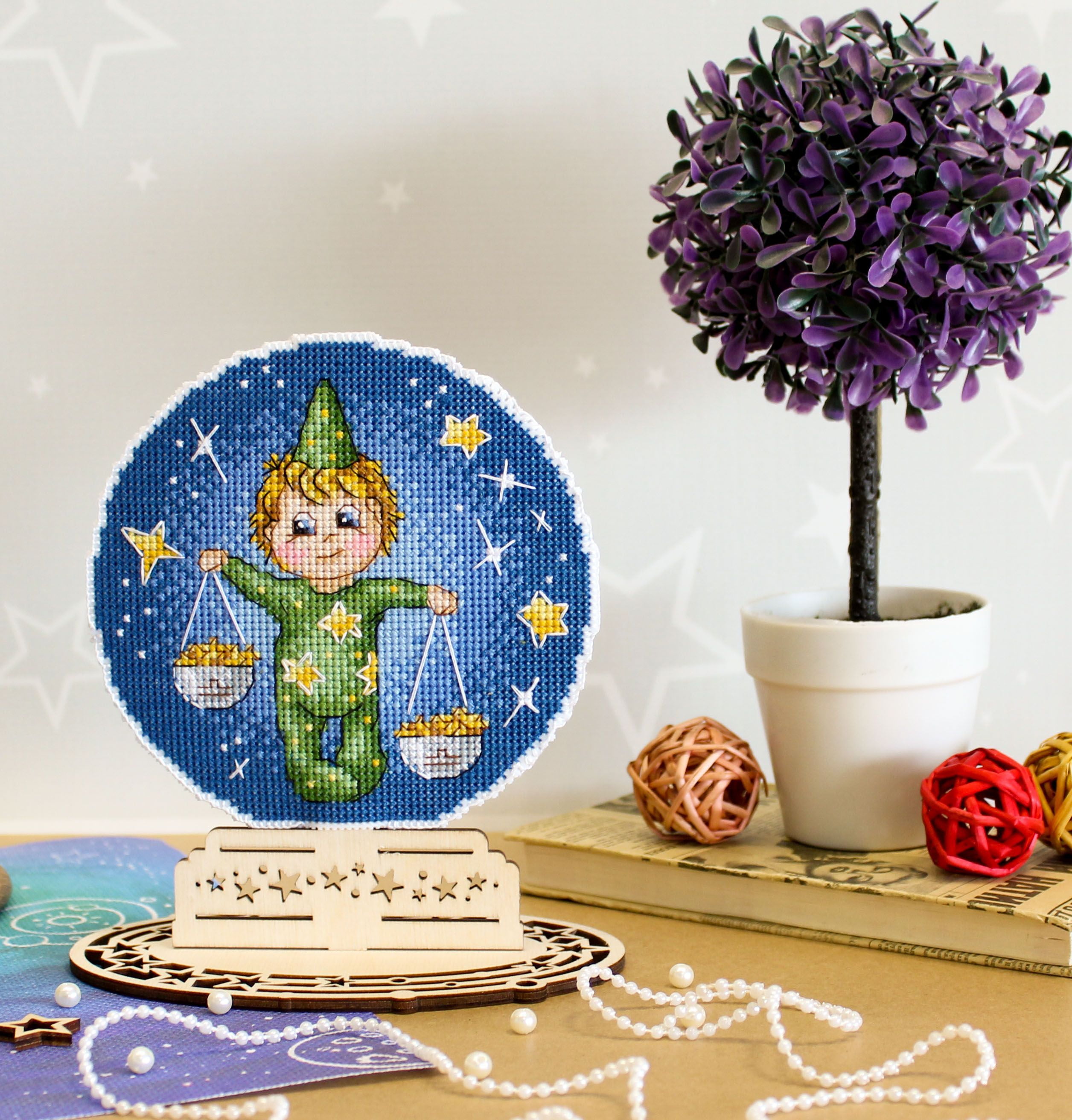 Cross Stitch Kit Zodiac Signs. Libra SR-703 Needlework Green Baby