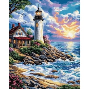 Cross Stitch Kits 11Ct Stamped Patterns Lighthouse Scenery For Adults Diy Preprinted Embroidery Kit For Beginner