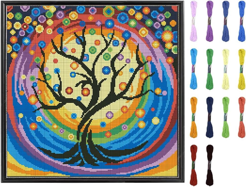 Christmas Cross Stitch Kit For Beginners - Bright Christmas Tree Pattern 16x20 Inches
