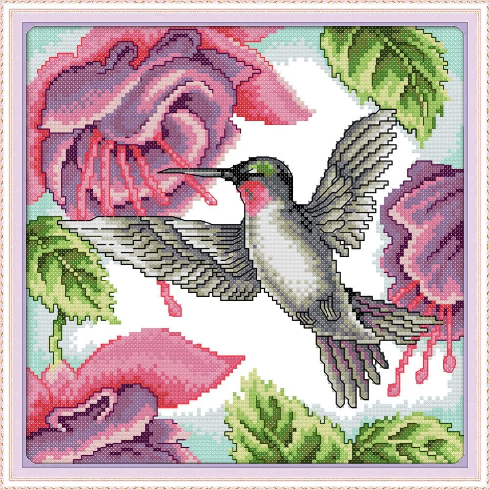 Cross Stitch Kits, Hummingbirds Bird Flowers Red Easy Patterns Cross