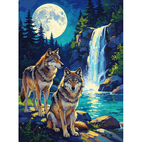 Cross Stitch Kits Stamped Full Range of Embroidery Kits,The Moon and the Wolf Cross Stitch Patterns Needlework Kits for Beginners 11CT Printed Kits 16x20 inch