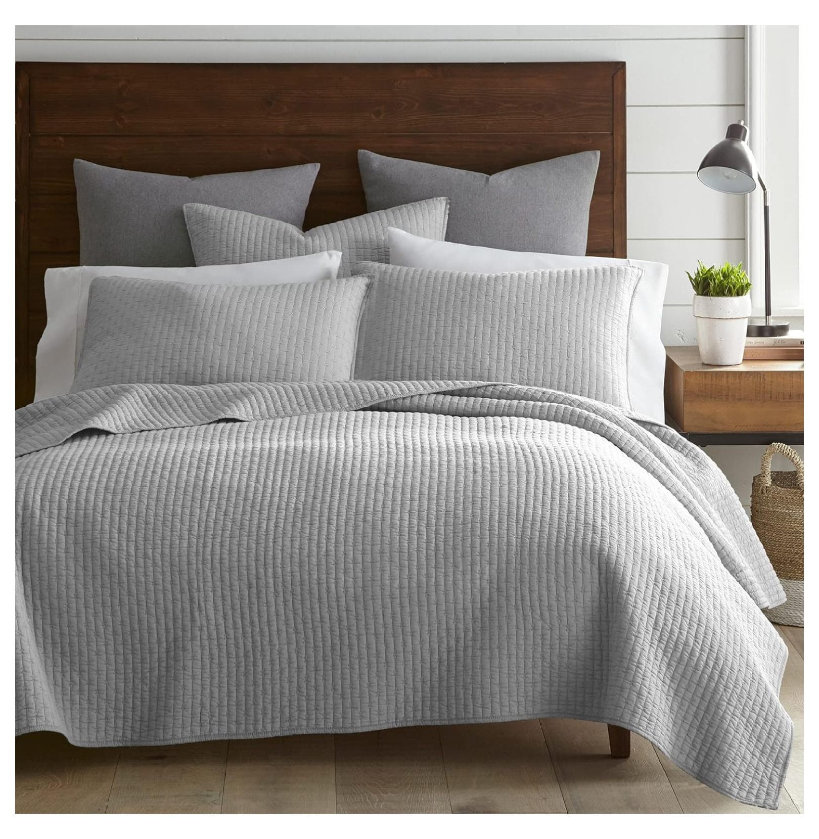 Light Grey Cotton Full Quilt and Sham Set