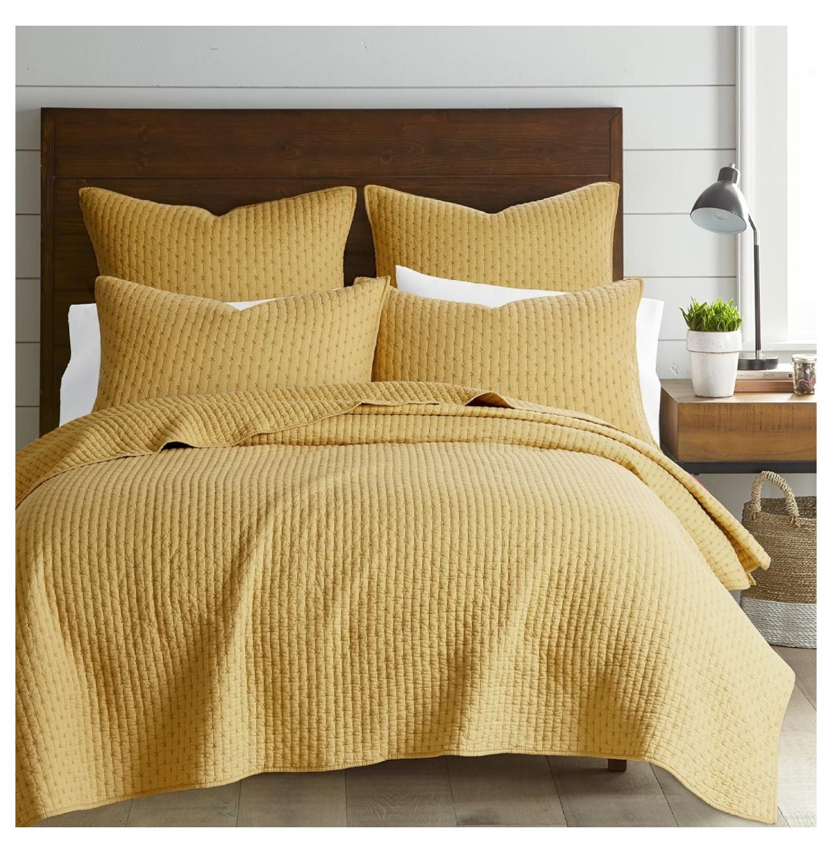 Ochre Cotton Twin Reversible Quilt Set with Shams