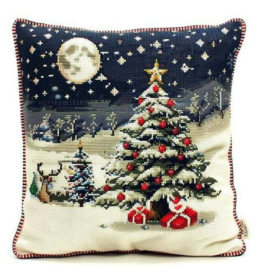 Cross Stitch Pillow Kit Christmas Tapestry cushion kit Needlepoint Craft Set Cushion Kit pre Printed Handmade Cushion Cover Kit Stitched Cushion Kit Decorative for Adults Beginners 17x17 inches