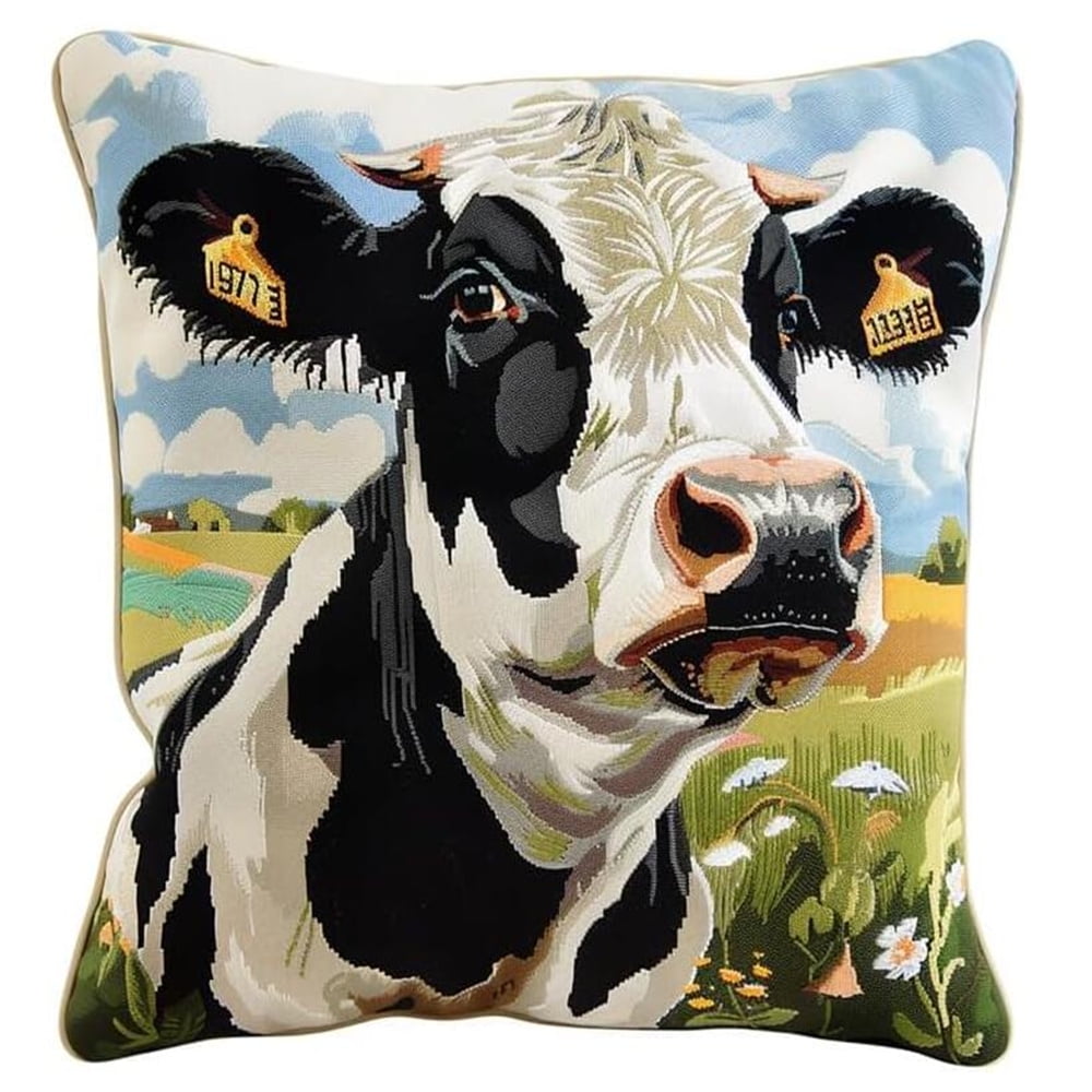Cross Stitch Pillow Kit, Cows on The Farm Embroidery Kit Printed Cross Stitch Cushion Kits Embroidery Cushion Kit for Creative Home Décor — Needlework Kit for Beginners 17x17in