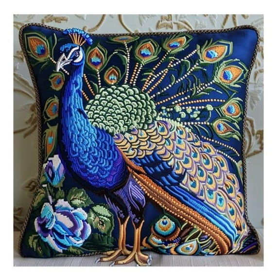 Cross Stitch Pillow Kit Embroidery Needlework Set Animal DIY Printed Cross Stitch Pillow Kits - Embroidery Kit for Adults 17x17in