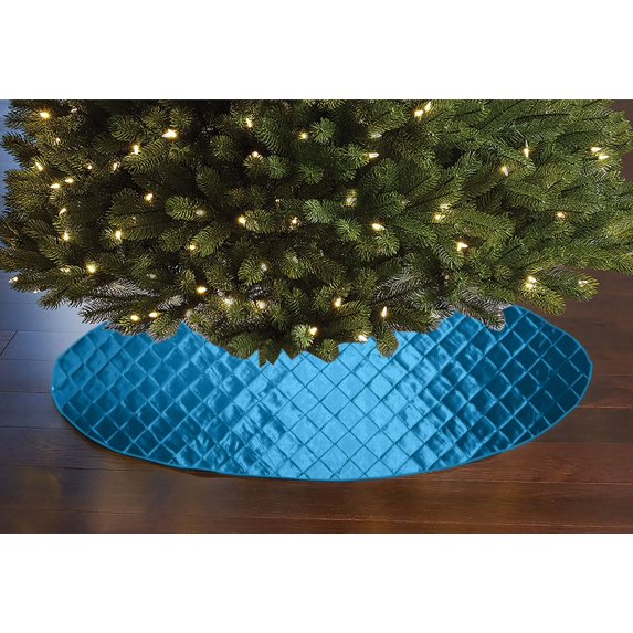 Cross Stitch PinTuck Diamond Pattern Tree Skirt Christmas Decoration 56" Round