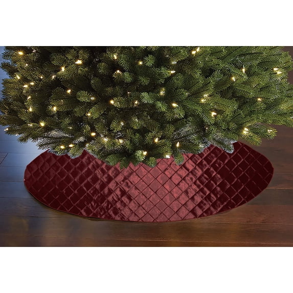 Cross Stitch PinTuck Diamond Pattern Tree Skirt Christmas Decoration 56" Round