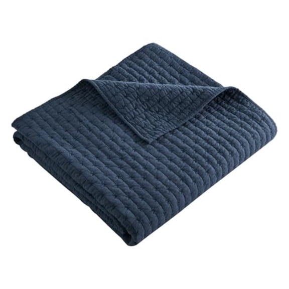 - Cross Stitch - Quilted Throw - 50x60in. - 100 Cotton - Reversible Pattern - Navy with Matching Stitching