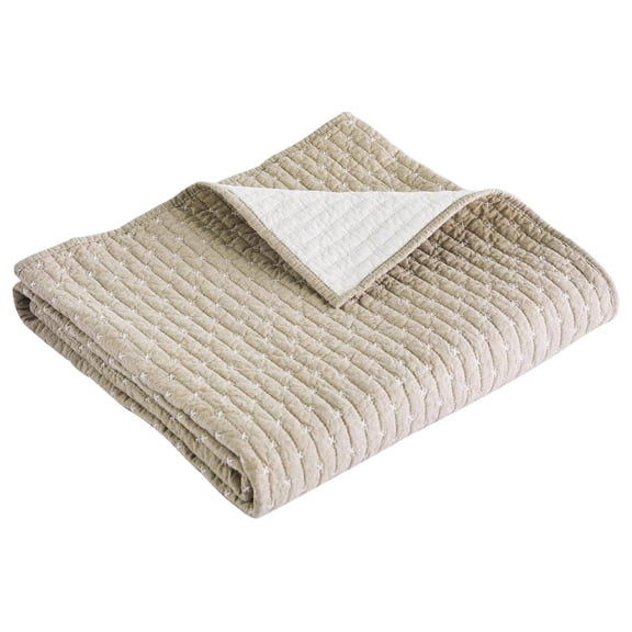 - Cross Stitch - Quilted Throw - 50x60in. - 100% Cotton - Reversible Pattern - Taupe with White Contrast Stitching