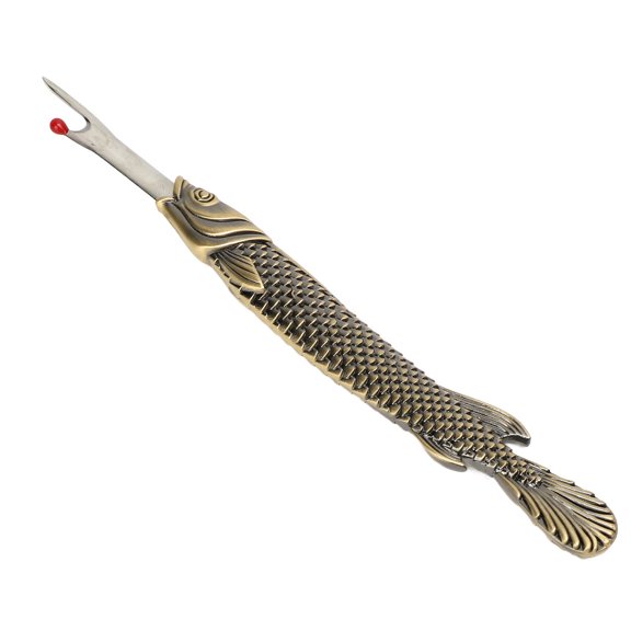 Cross Stitch Seam Remover Vintage Fish Shape Metal Handheld Thread Removal Tool for Sewing Projects Green Bronze (5.1 inches / 13 cm)