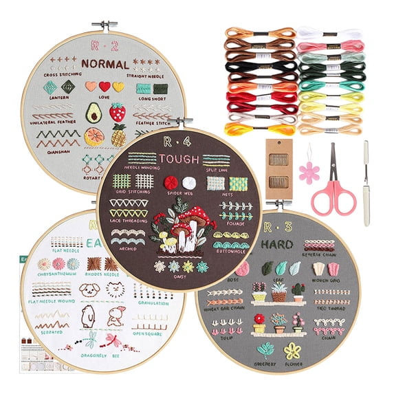 Cross Stitch Supplies, Embroidery Kit, Cross Stitch Kits, Embroidery Kit for Beginners, 4 Stages to Learn 38 Stitches, Beginner Embroidery Kit for Adults,Colored Threads and Needles, Easy Guide, B