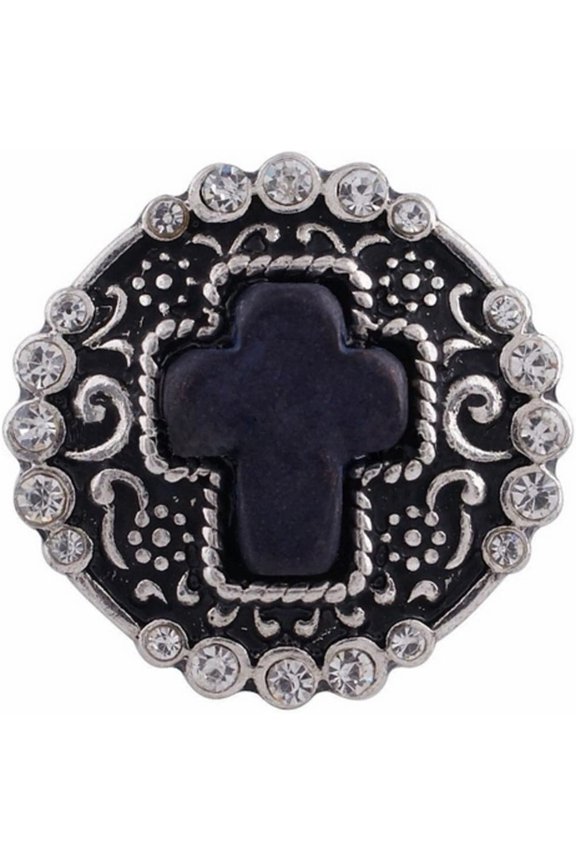 Snap Jewelry 20MM Cross Stone Rhinestone Ginger Charm in Midnight Blue