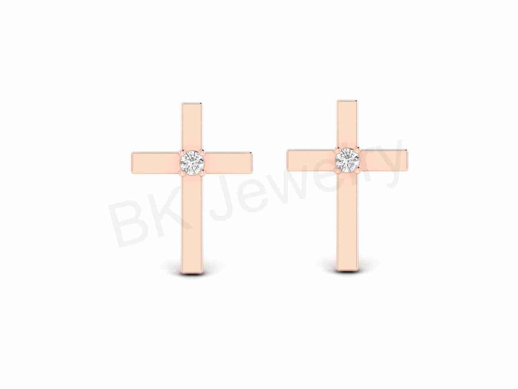 Cross Stud Earrings For Women's In 14K Rose Gold Over 925 Sterling Silver Screw Back Earrings Gift For Wife