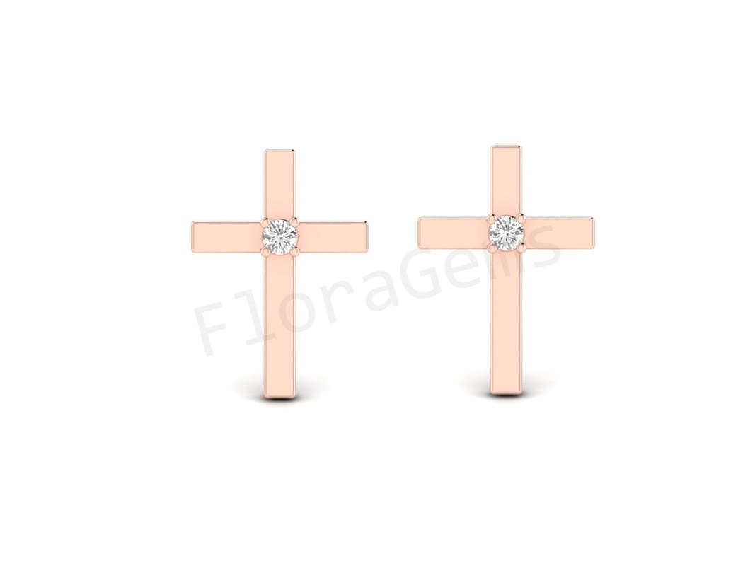 Cross Stud Earrings For Women's In 14K Rose Gold Over 925 Sterling Silver Screw Back Earrings Gift For Wife