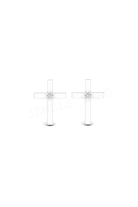 Cross Stud Earrings For Women's In 14K White Gold Over 925 Sterling Silver Screw Back Earrings Gift For Wife