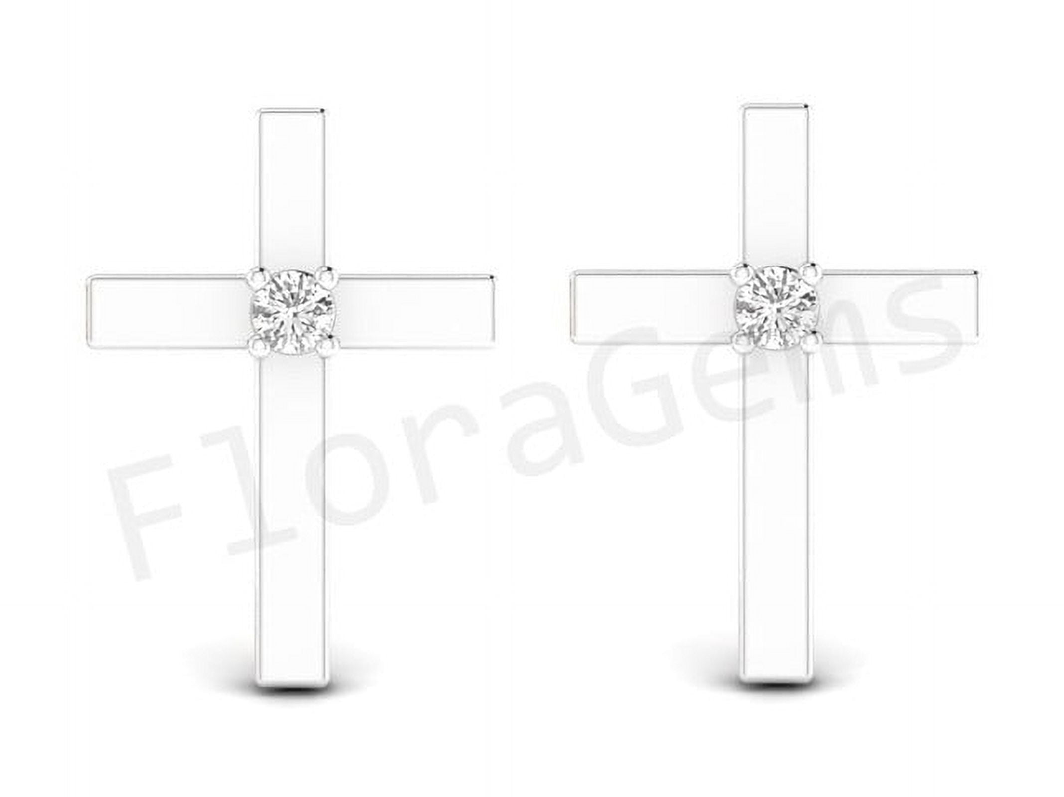 Cross Stud Earrings For Women's In 14K White Gold Over 925 Sterling Silver Screw Back Earrings Gift For Wife