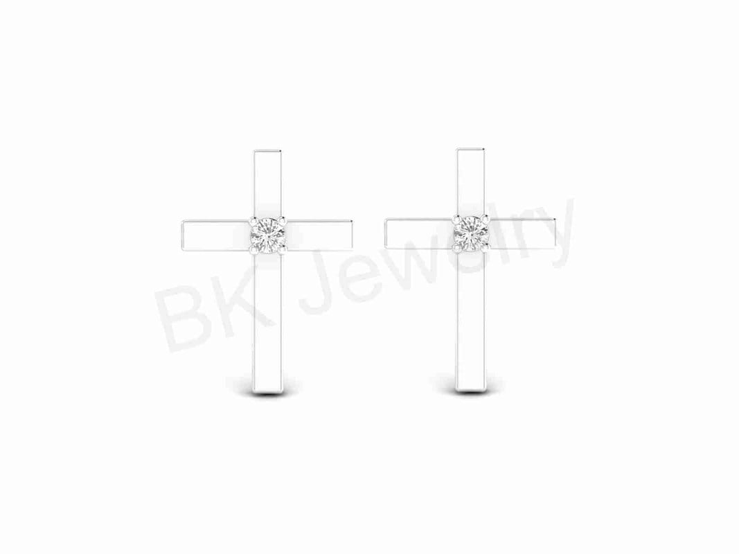 Cross Stud Earrings For Women's In 14K White Gold Over 925 Sterling Silver Screw Back Earrings Gift For Wife