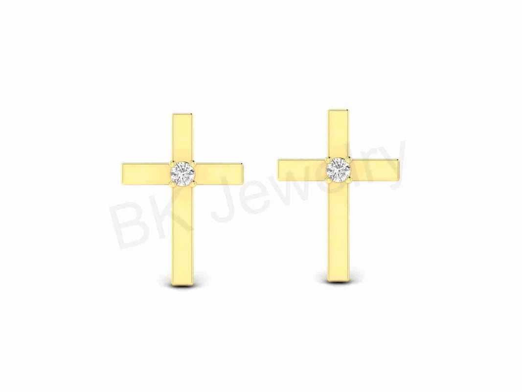 Cross Stud Earrings For Women's In 14K Yellow Gold Over 925 Sterling Silver Screw Back Earrings Gift For Wife