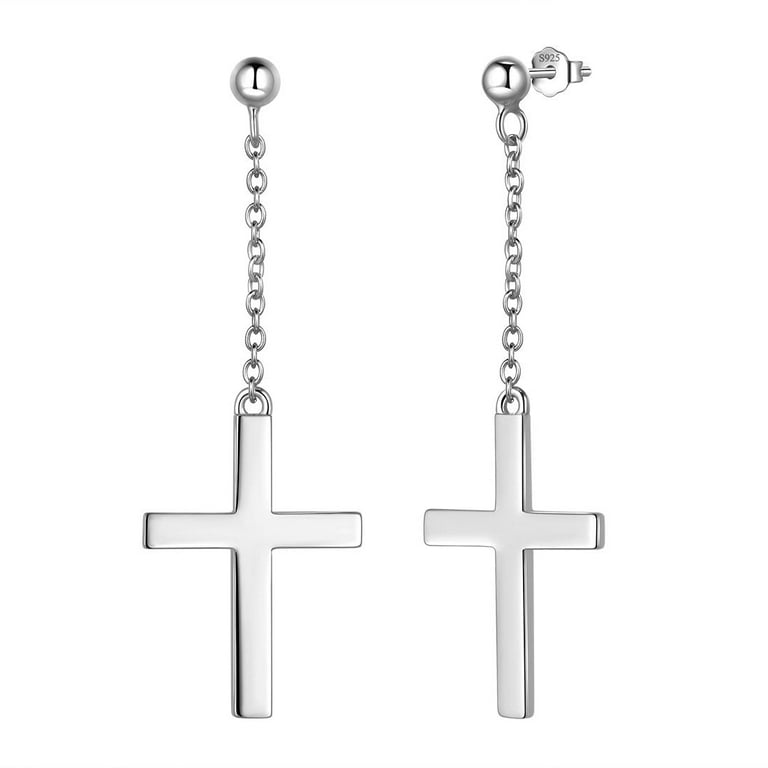 Cross Stud Earrings Mens Womens Christian Cross Dangle Earrings Drop Sterling Silver Amulet Jewelry