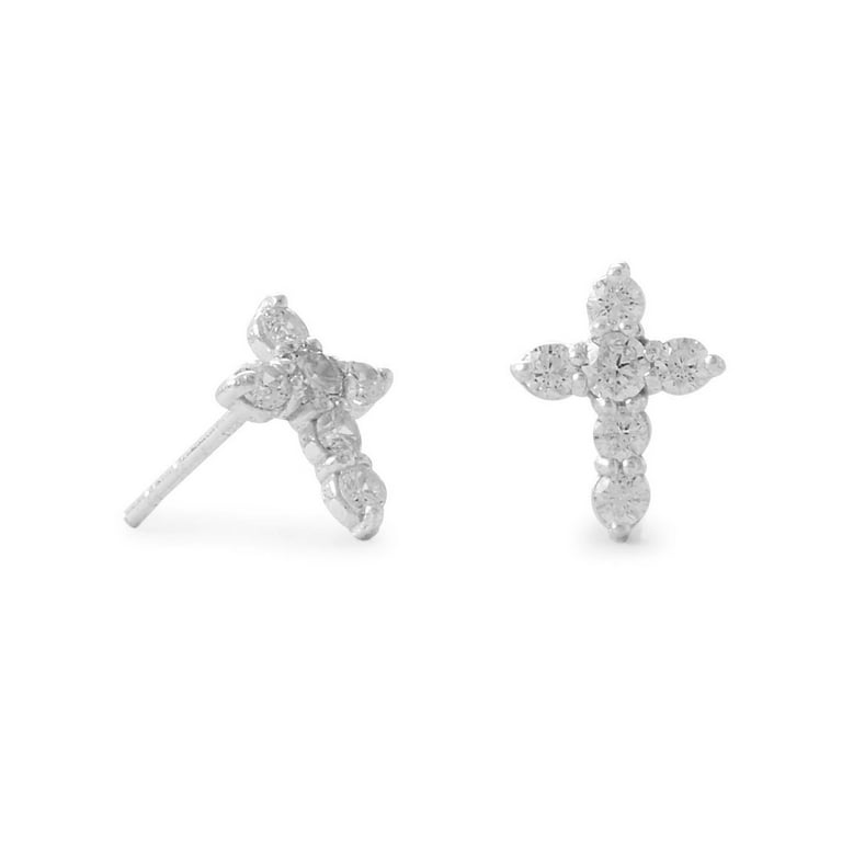 Cross Stud Earrings with Sparkling Cubic Zirconia Sterling Silver Cross Stud Earrings with Sparkling Cubic Zirconia Sterling Silver
