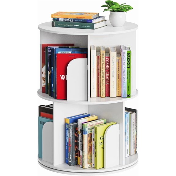 Cross Style 4 Tier Rotating Bookshelf, Spinning 360 Bookcase Lazy Susan Tower, Vertical Revolving Books Shelf Storage Round Carousel Space Saving Organizer