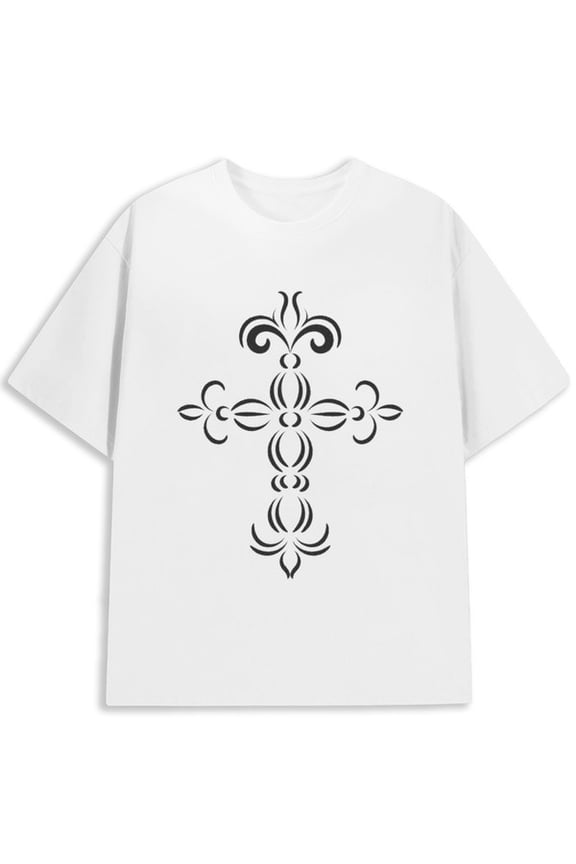 Cross Tattoo Tee for men Christianity white Comfortable loose and fashionable T-shirt expressing faith christian believers Classic Unisex Shirt Printed tshirts
