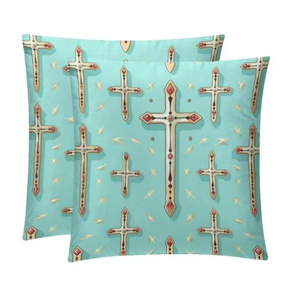Cross Throw Pillow - Velvet Pillow Inserts Covers with Unique Patterns - Set of 2 - Available in 16x16, 18x18, 20x20 Inches for Various Occasions