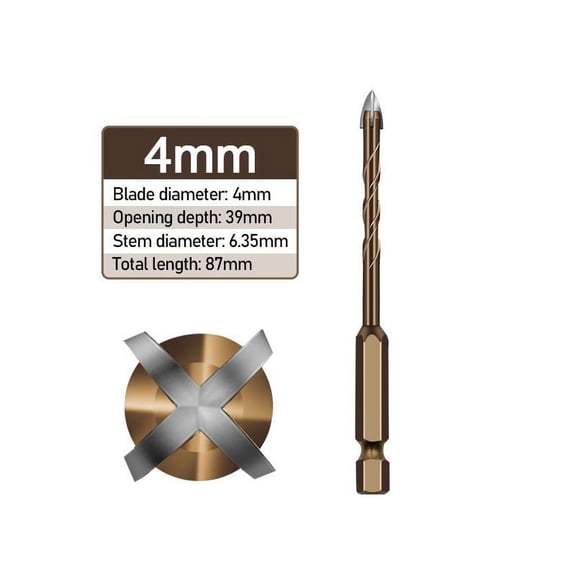 Cross Tile Bits Glass Ceramic Concrete Hole Opener Alloy 1/4\" Hex Shank 4mm